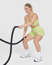 EffortlessLift™ Seamless Shorts with White Logo | Pump Green