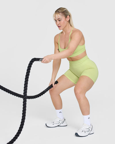 EffortlessLift™ Seamless Shorts with White Logo | Pump Green