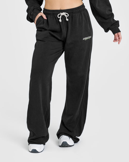 Oner Modal Raw Lounge Wide Leg Joggers with Graphic | Washed Black