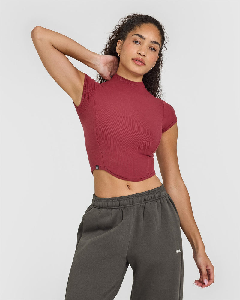Ribbed Short Sleeve T-Shirt Women's - Burnt Cherry | Oner Active