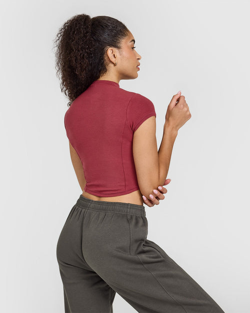 Mellow™ Rib Mid Mock Neck T-Shirt | Burnt Cherry