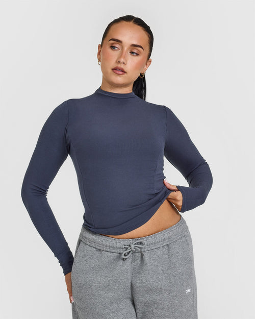 Oner Modal Mellow™ Rib Mock Neck Long Sleeve Top | True Blue