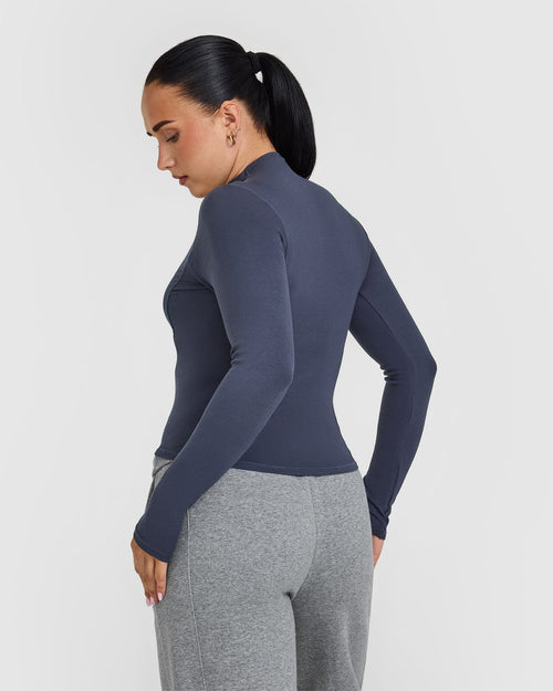Mellow™ Rib Mock Neck Long Sleeve Top | True Blue