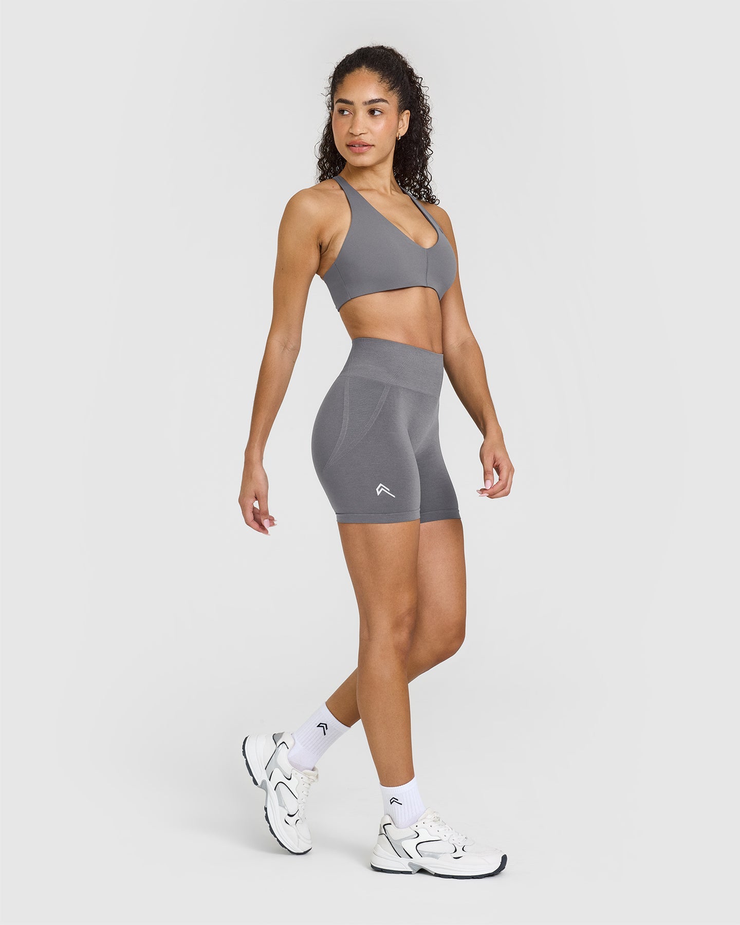 EffortlessLift™ Seamless Shorts with White Logo | Ash Grey