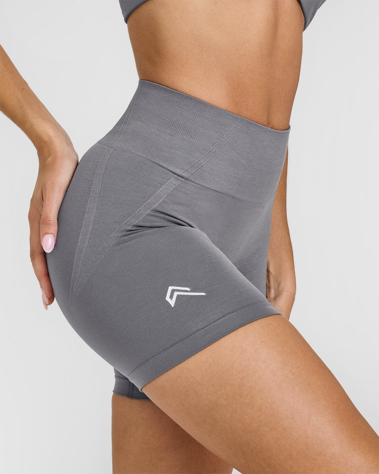EffortlessLift™ Seamless Shorts with White Logo | Ash Grey