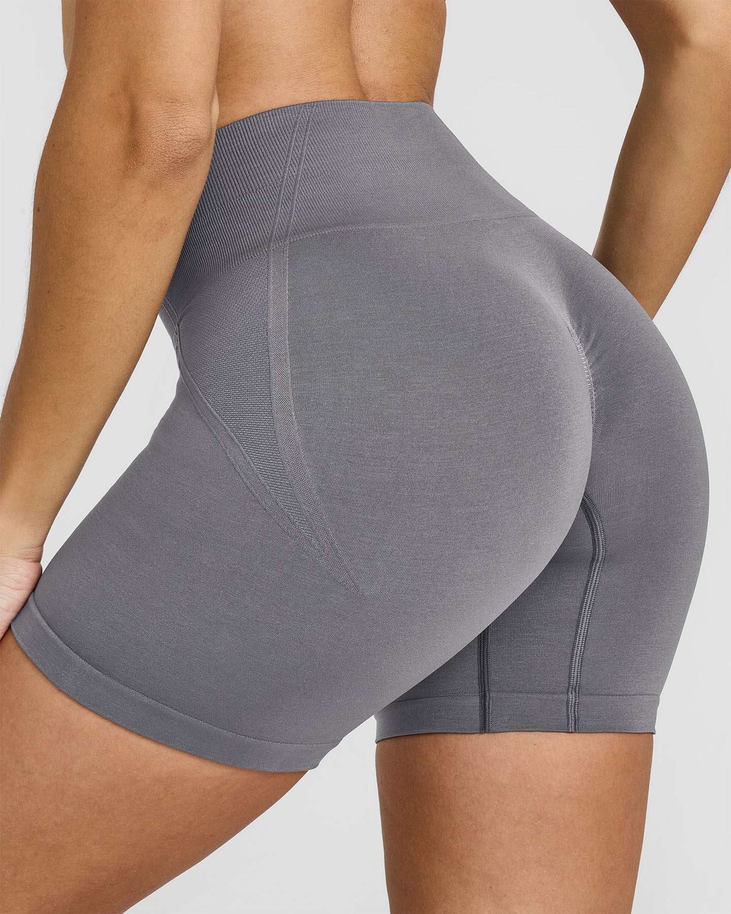EffortlessLift™ Seamless Shorts with White Logo | Ash Grey