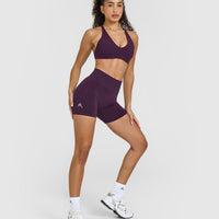 EffortlessLift™ Seamless Shorts with White Logo | Blackberry Purple