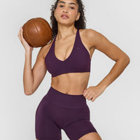 EffortlessLift™ Seamless Shorts with White Logo | Blackberry Purple