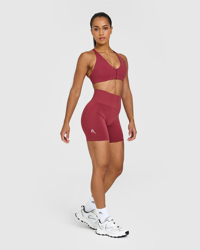 EffortlessLift™ Seamless Shorts with White Logo | Burnt Cherry