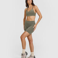 SoftMotion™ Cycling Shorts 8" with White Logo | Alpine Green