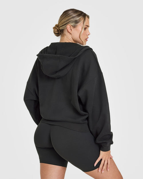 Mid Weight Zip Through Hoodie | Soft Black