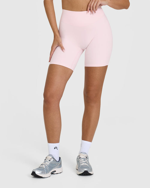 Oner Modal SoftMotion™ Cycling Shorts 8" with White Logo | Ballet Pink