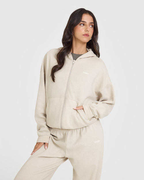 Oner Modal Mid Weight Zip Through Hoodie | Sand