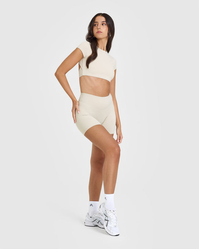 SoftMotion™ Shorts 6" with White Logo | Sand