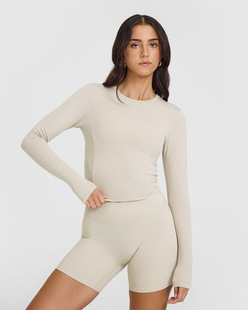 Oner Modal Mellow™ Rib Mid Long Sleeve Top | Sand