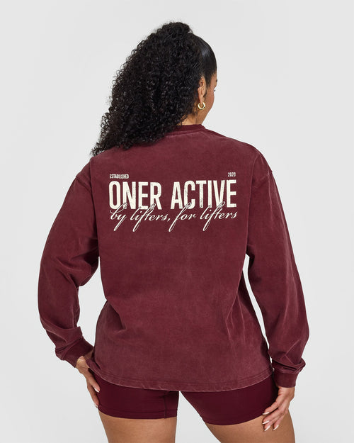 Oversized Graphic Washed Long Sleeve Top | Rosewood