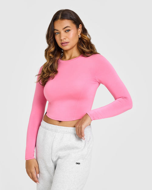 Oner Modal Mellow™ Soft Mid Long Sleeve Top | Peony Pink