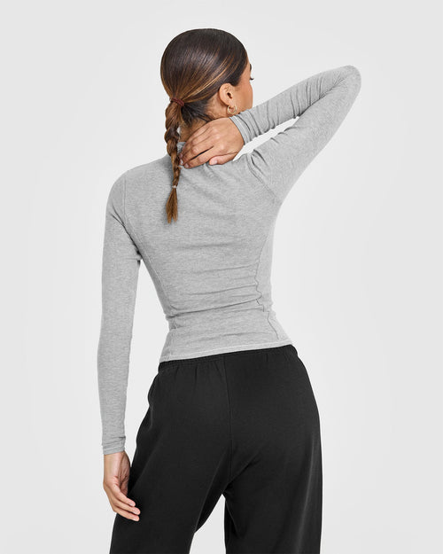 Mellow™ Rib Mock Neck Long Sleeve Top | Charcoal Marl