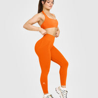 EffortlessLift™ Seamless Leggings with White Logo | Flame Orange