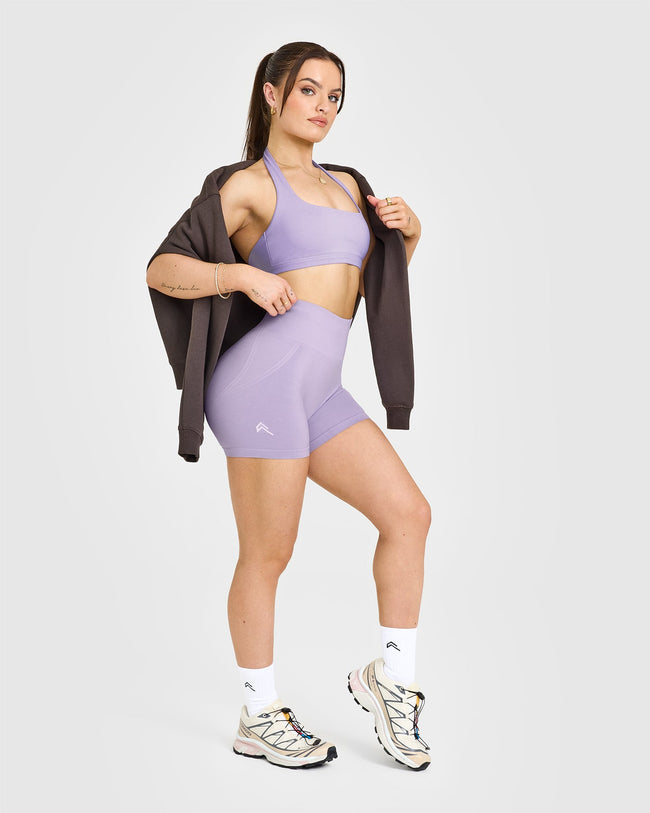 EffortlessLift™ Seamless Shorts with White Logo | Wisteria Purple