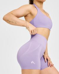 EffortlessLift™ Seamless Shorts with White Logo | Wisteria Purple
