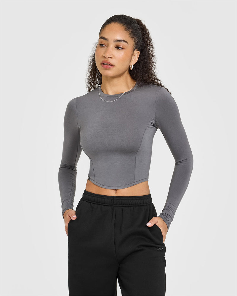 トップス teloplan Tave LS Top gray Fitted Mid Long Sleeve Top - Ash Grey | Oner Active