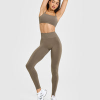 EffortlessLift™ Seamless Leggings with White Logo | Moss Brown