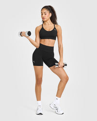 EffortlessLift™ Seamless Shorts with White Logo | Black