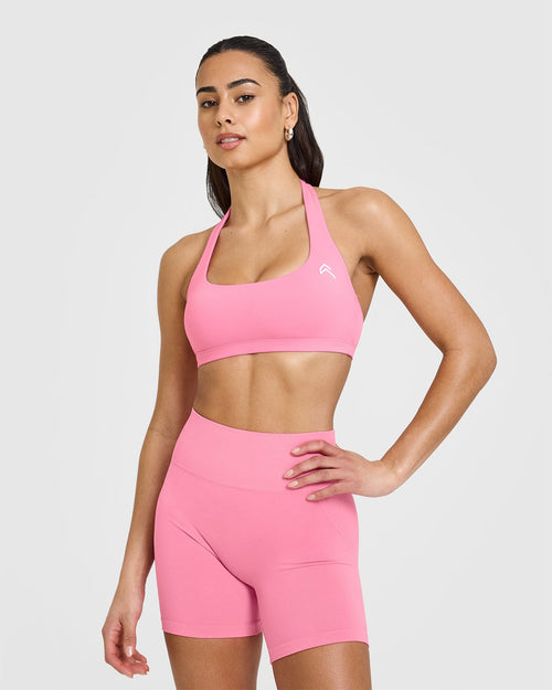 Oner Modal EasyLift™ Halter Bralette with White Logo | Peony Pink