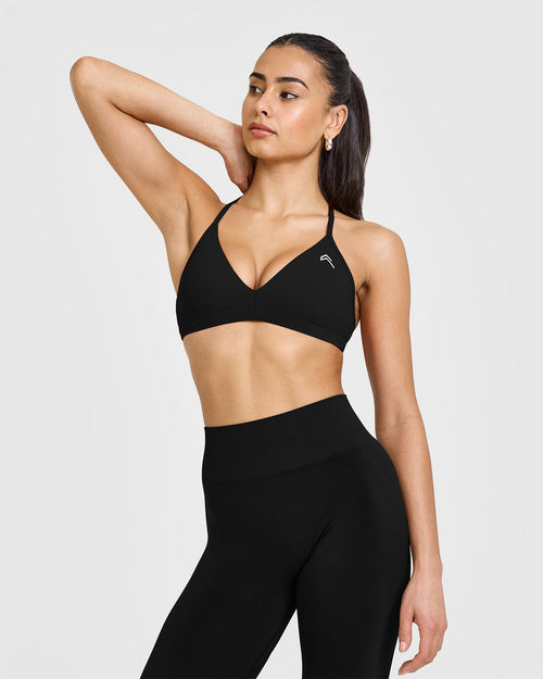Oner Modal EasyLift™ Ultra Minimal V Neck Bralette with White Logo | Black