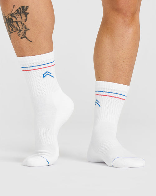 Icon Crew Socks 1 Pack | White/Sweet Red/Oasis Blue