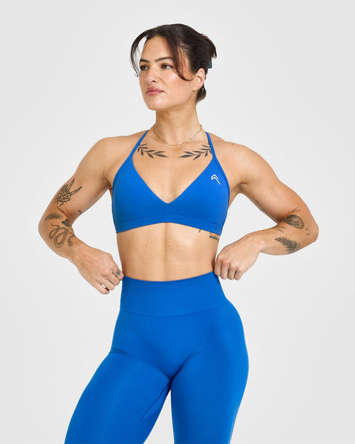 Oner Modal EasyLift™ Ultra Minimal V Neck Bralette with White Logo | Oasis Blue