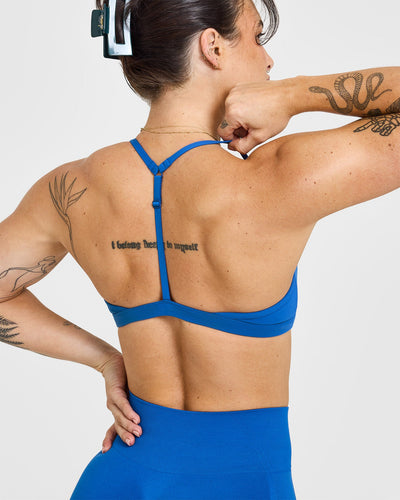 EasyLift™ Ultra Minimal V Neck Bralette with White Logo | Oasis Blue