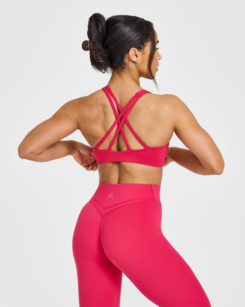 EasyLift™ High Neck Sports Bra with White Logo | Berry Bloom