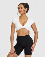 Unified Twist Front Short Sleeve Crop Top | White