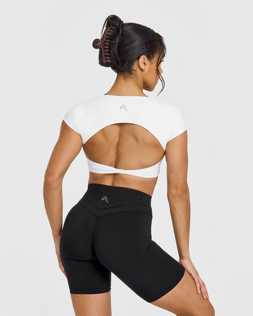 Unified Twist Front Short Sleeve Crop Top | White