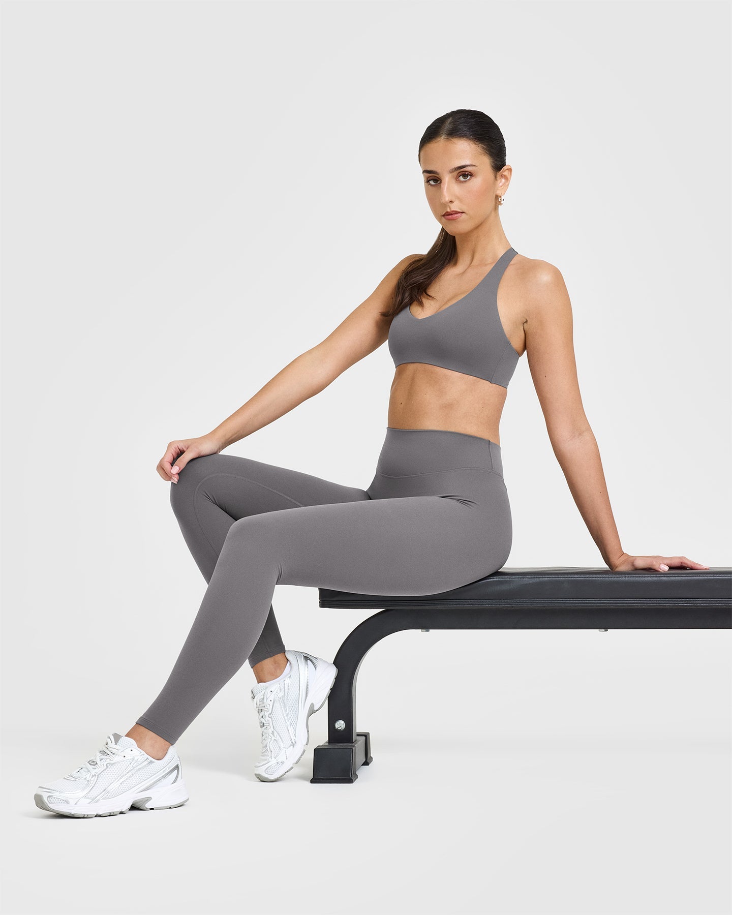 SoftMotion™ Leggings with White Logo | Ash Grey