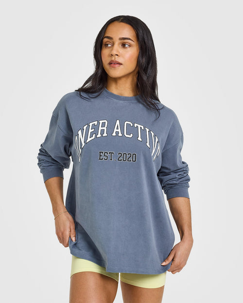 Oner Modal Oner Graphic Washed Long Sleeve Top | Granite Blue