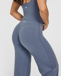 SoftMotion™ Straight Leg Bottoms with White Logo | Granite Blue