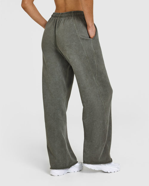 Raw Lounge Wide Leg Joggers | Washed Dark Khaki