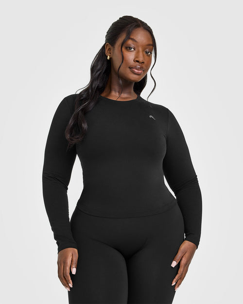 Cotton Icon Long Sleeve Top | Black