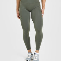 EffortlessLift™ Seamless Leggings with White Logo | Dark Khaki