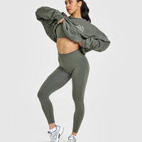 EffortlessLift™ Seamless Leggings with White Logo | Dark Khaki