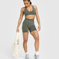 EffortlessLift™ Seamless Shorts with White Logo | Dark Khaki