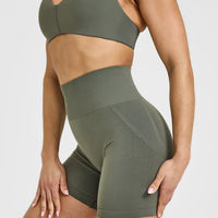 EffortlessLift™ Seamless Shorts with White Logo | Dark Khaki