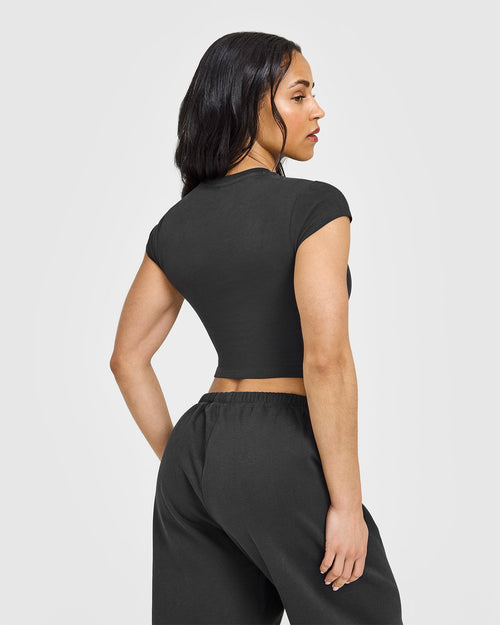 Cotton Baby T-Shirt with Athletic Graphic | Soft Black