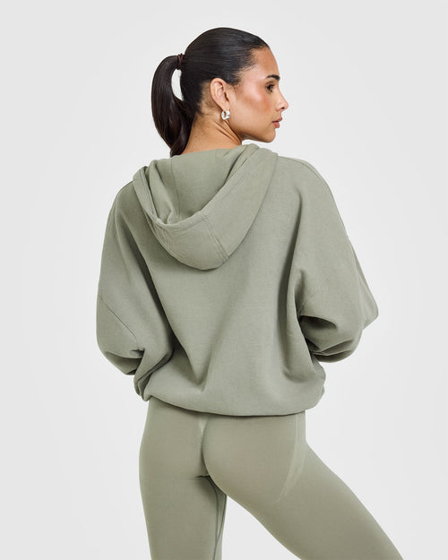 Mid Weight Zip Through Hoodie | Soft Sage Green