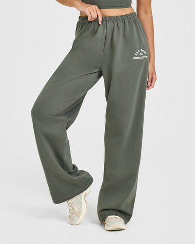 Lightweight Straight Leg Joggers with Graphic Dark Khaki