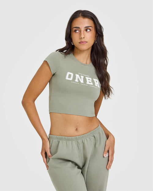 Oner Modal Cotton Baby T-Shirt with Printed Logo | Soft Sage Green