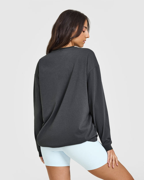 Classic Oversized Lightweight Long Sleeve Top | Coal